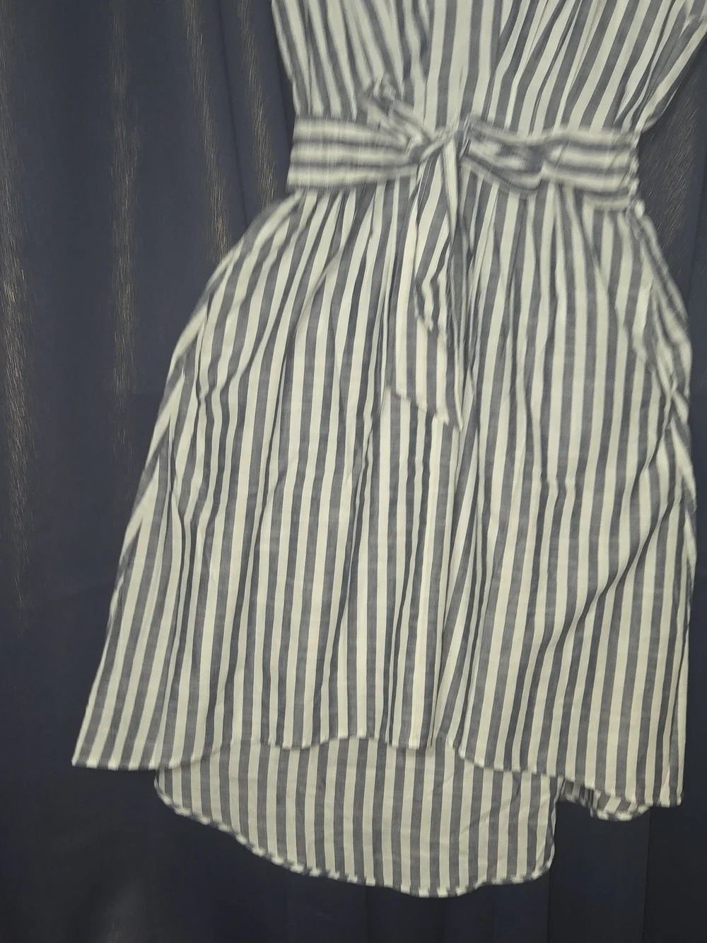 Max Studio Navy and White Striped Tie-Waist High-Low Dress